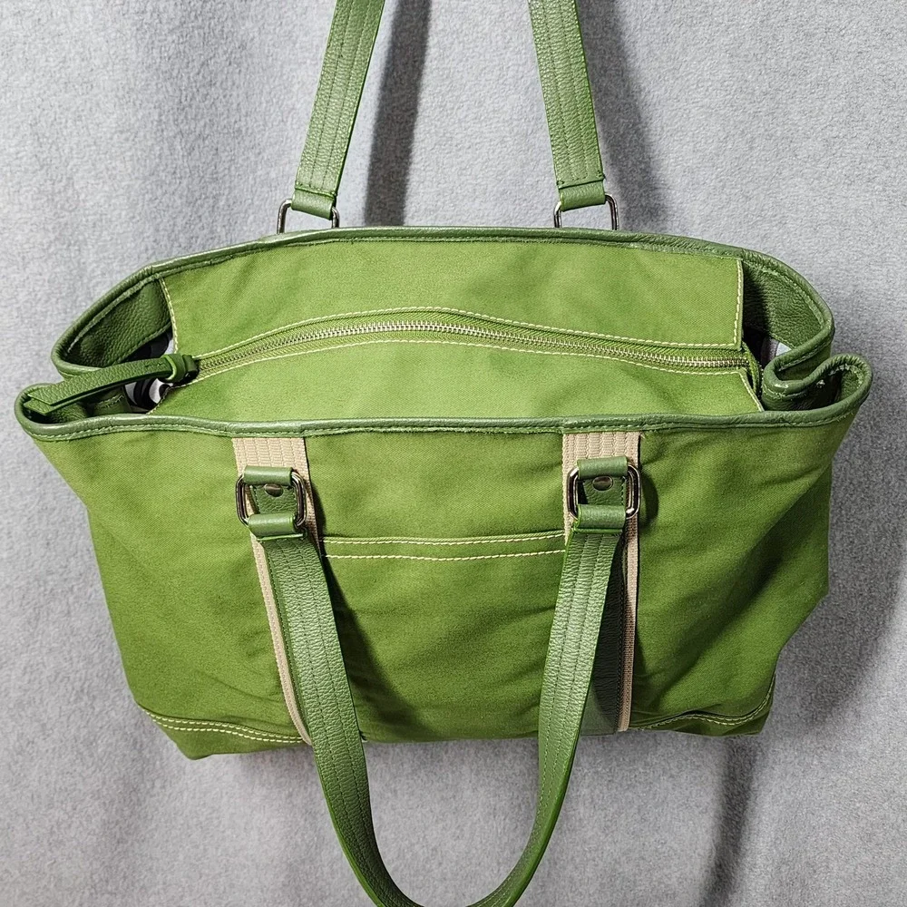 Kate Landry Tote Bag Womens Large Green Canvas Shoulder Purse Geometric Lining - Picture 3 of 11